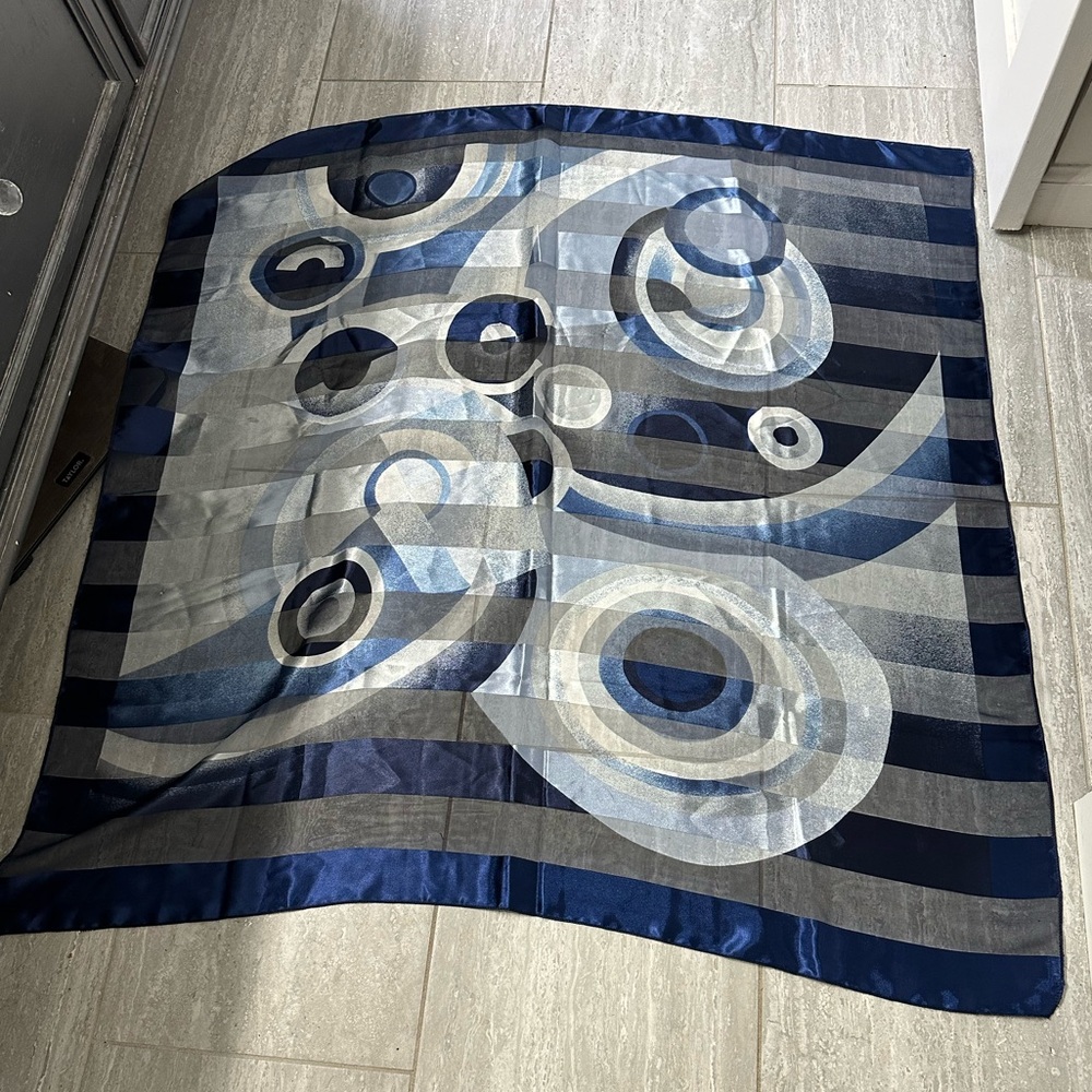 Vintage large silver and blue abstract scarf